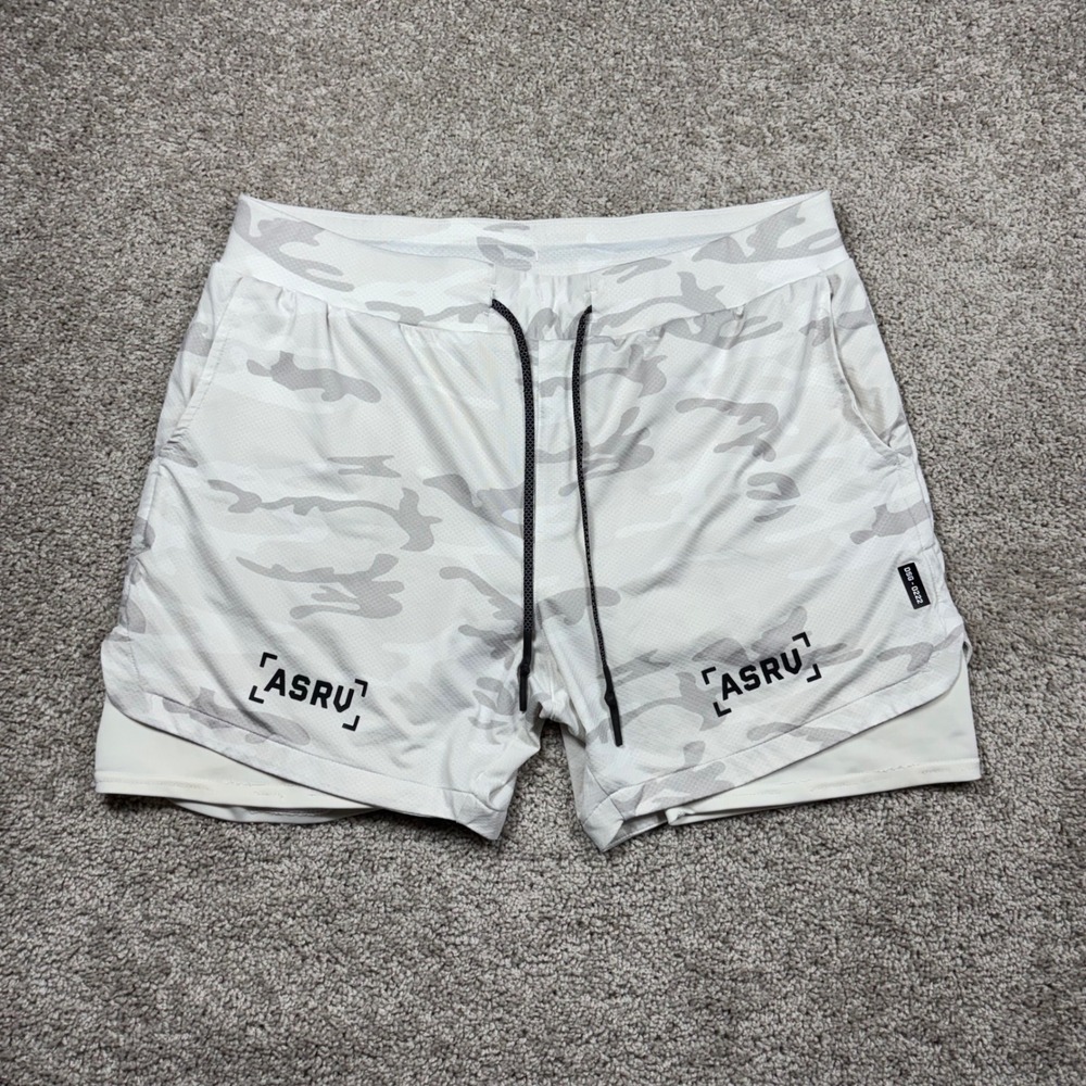 ASRV Mens White Camo 2-in-1 Training Shorts DSG-0222 XL Aesthetic Revolution
